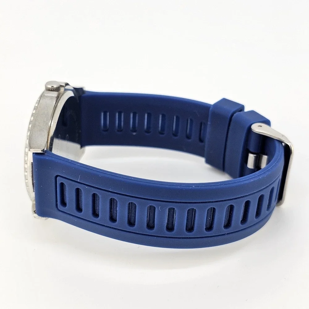 Men's Watch Analog 38MM White Dial Blue Plastic Bands‎ New Battery